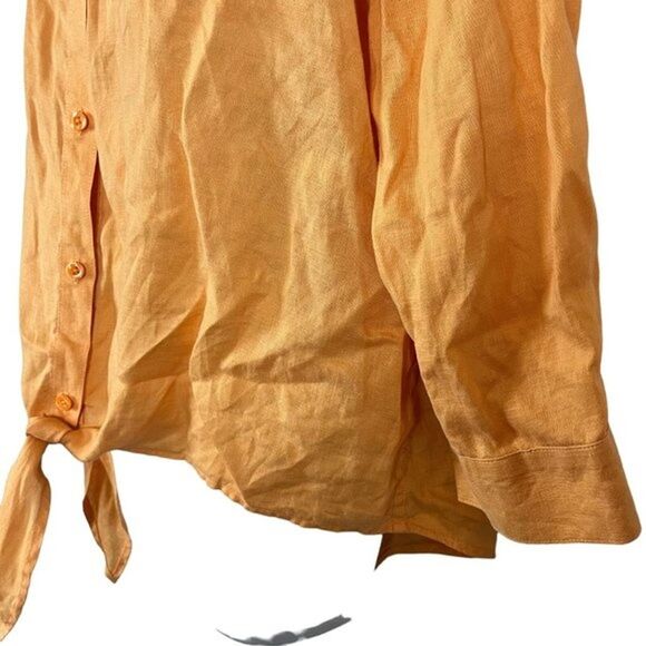 Chicos No Iron Womens 100% Linen Orange Button Down Tie Front Shirt Top 2 / L - Picture 13 of 16